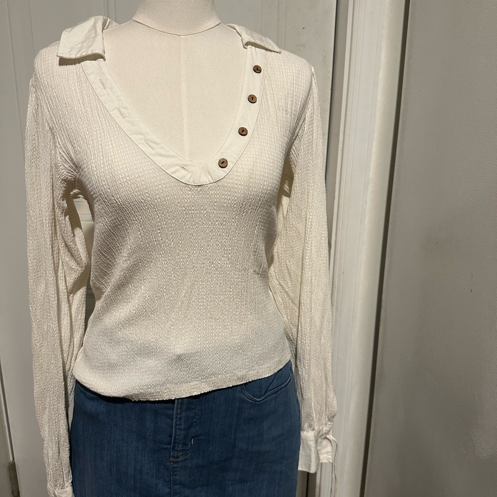 Free People Cream Button-Detail Blouse